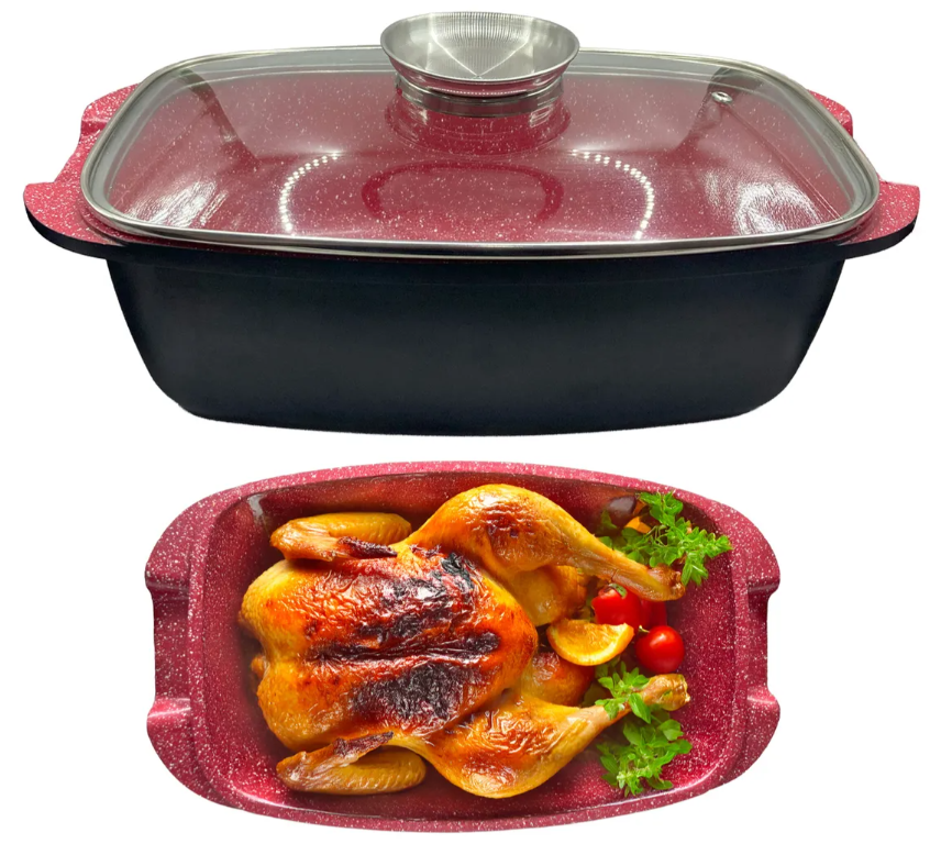 Assadeira Grande De Cermica Antiaderente Com Tampa De Vidro Preto