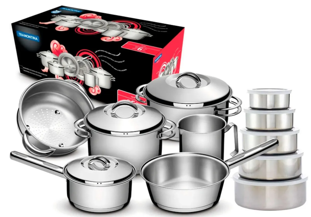 Jogo De Panelas 6 P Inox Solar Tramontina Induo E Tigelas Inox